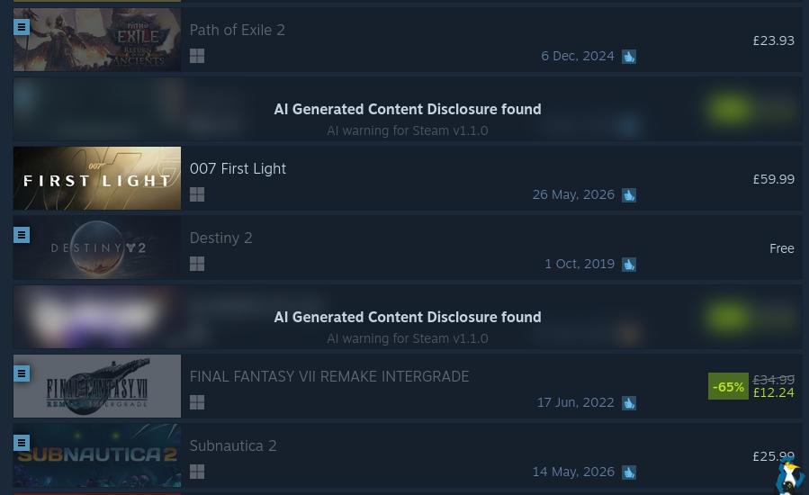 The AI warning for Steam browser plugin adds Steam search filtering ...