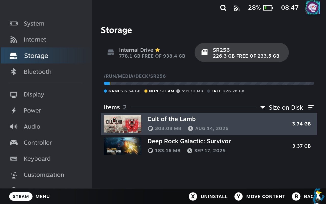 Steam Deck - Storage Menu