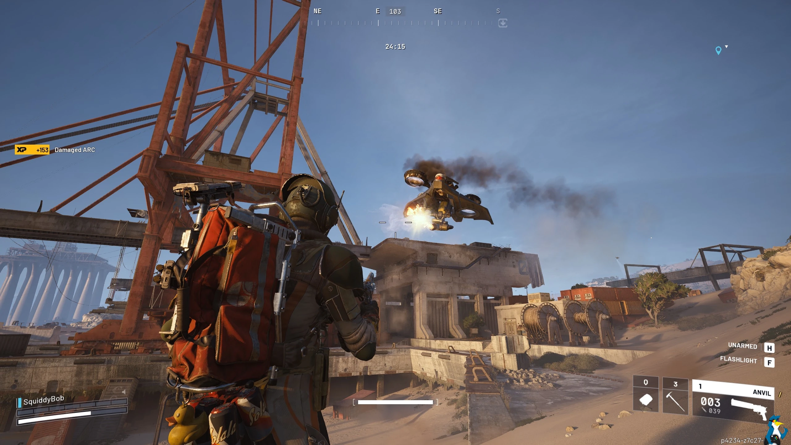ARC Raiders on Linux - shooting a drone ARC Raiders on Linux - shooting a drone